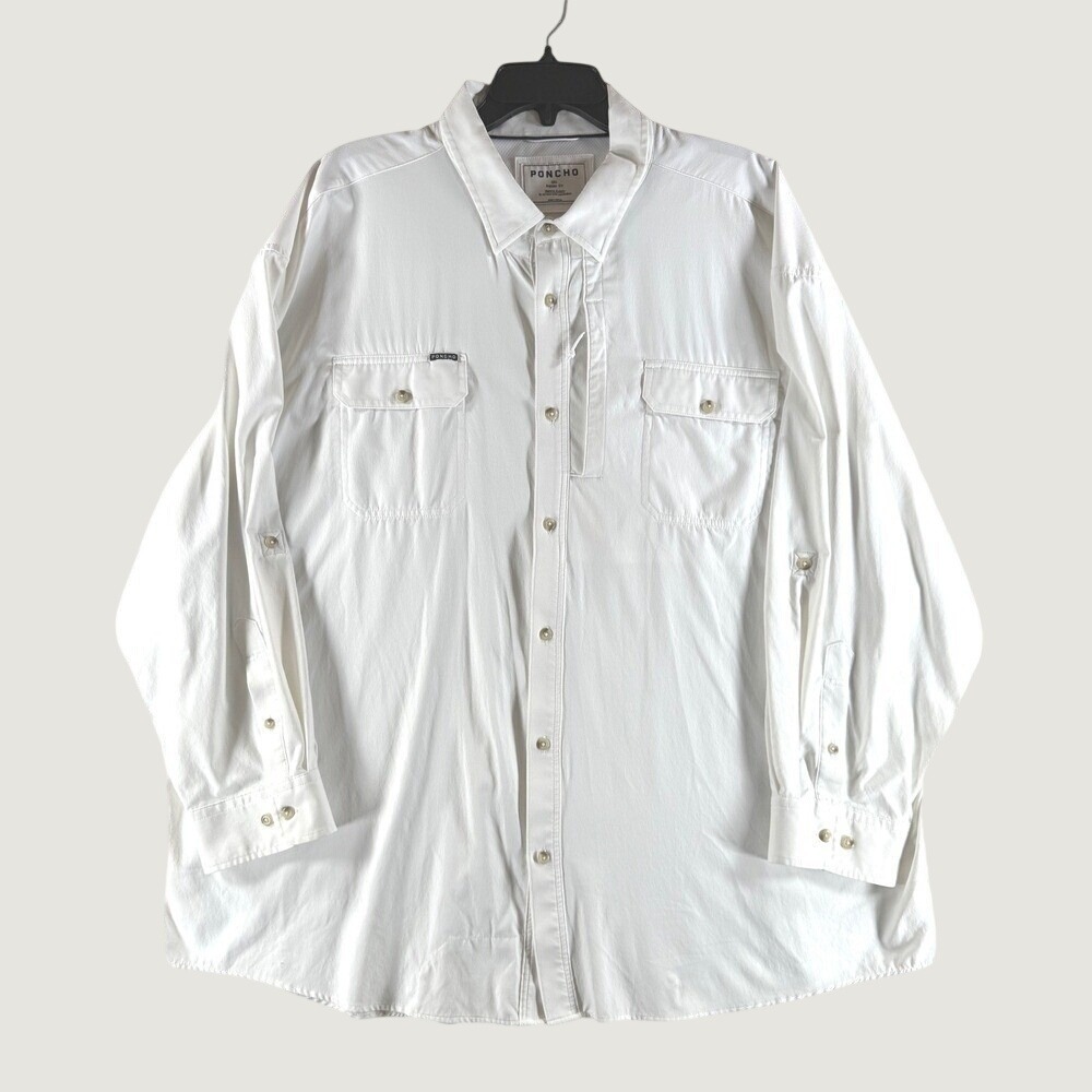 Poncho Fishing Shirt 3XL‎ White Magnetic Pockets Performance Outdoor RN155871